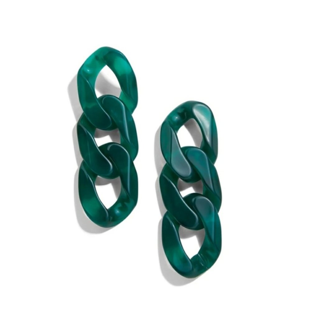 New Dark Green Risen Chain Earrings - Picture 2 of 5